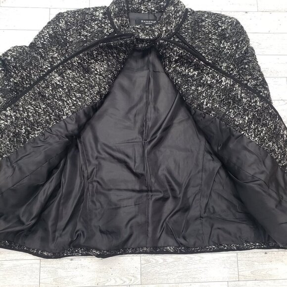 Sandro Sportswear Tweed Blazer Jacket Tie Waist Black Size M Moto Dark Feminine - Picture 9 of 11